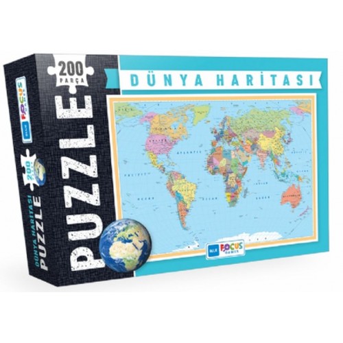 Blue Focus Dünya Haritası - Puzzle 200 Parça