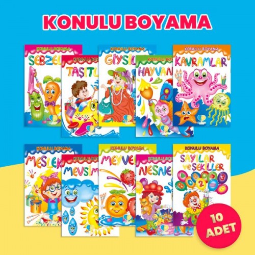 Konulu Boyama Kitapları Seti (10 Kitap)